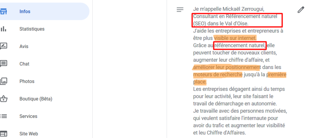 référencer Google My Business description