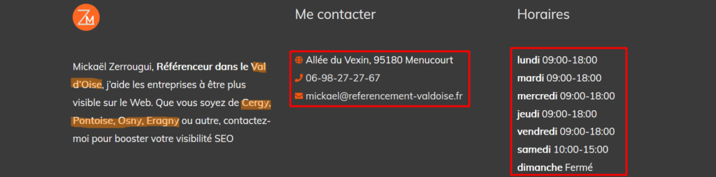référencement Google My Business pied page