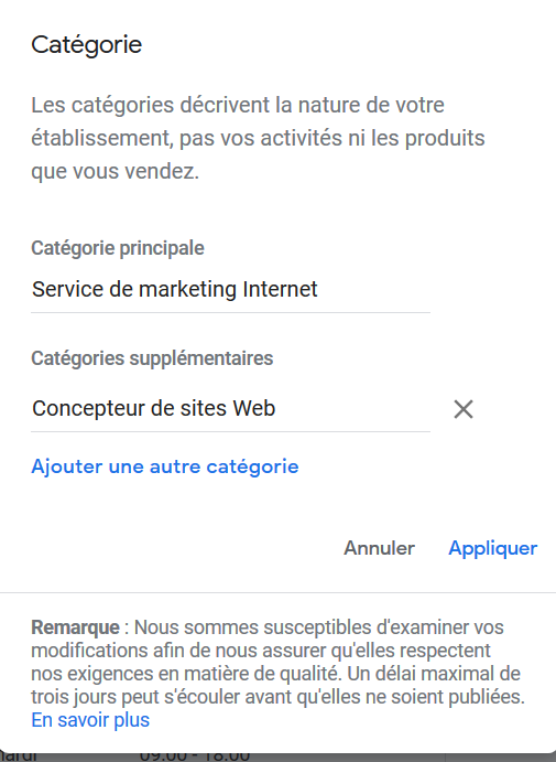 référencement Google My Business catégories